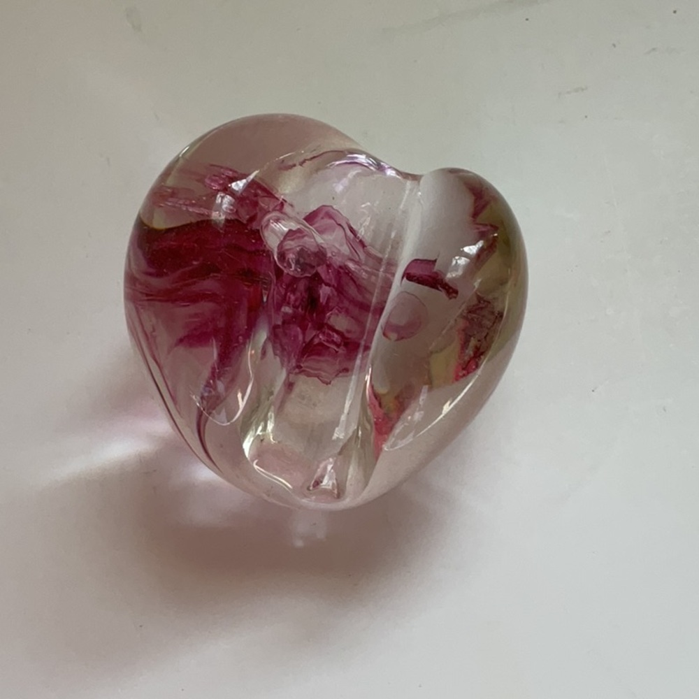 Paperweight Pink and Clear Glass Heart shaped or folded